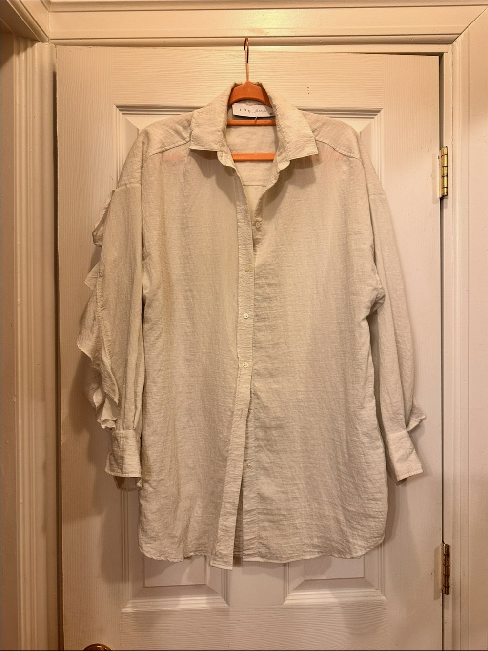 IRO ruffle sleeve button down shirt ivory 36